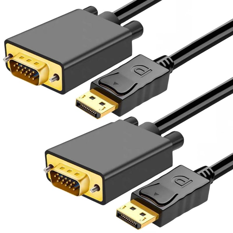 AKWOR كابل DisplayPort إلى VGA بطول 6 أقدام / عبوة 2 ، محول Display Port DP إلى VGA ، كابل فيديو 1080P@60Hz من اللابتوب / الكمبيوتر (DP) إلى الشاشة / البروجيكتور (VGA) ، غير ثنائي الاتجاه ، غير مخصص لـ HDMI أو USB - Image 1